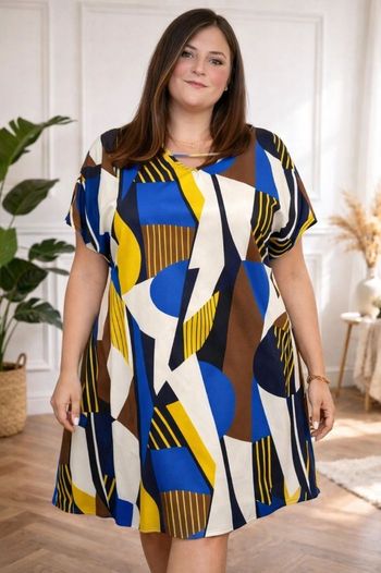 Adorable robe d été à imprimé géométrique abstrait colorés Femme taille 52 marque Boohoo 💍 