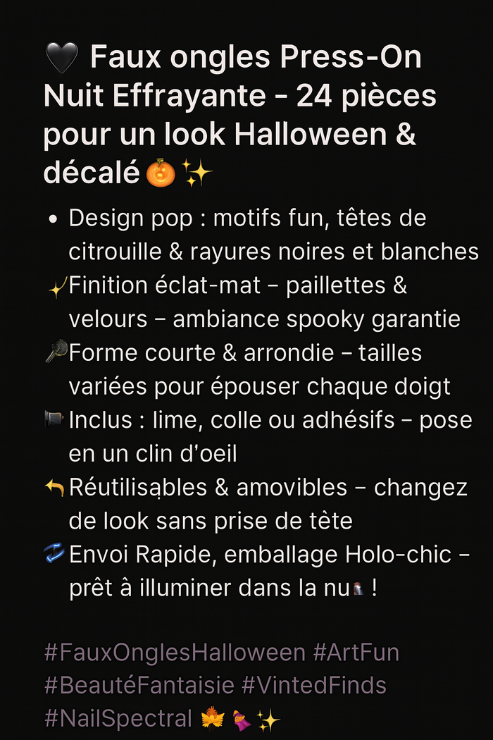 🖤 Faux ongles Press-On Nuit Effrayante – 24 pièces pour un look Halloween & décalé 🎃✨ - photo numéro 4