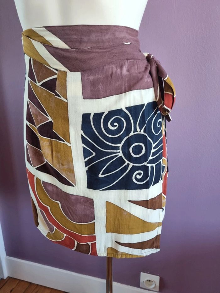 Vrai paréo vintage ton marron - photo numéro 3