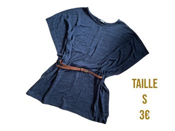 Pull poncho bleu marine avec ceinture brun clair Pimkie taille S très bon état