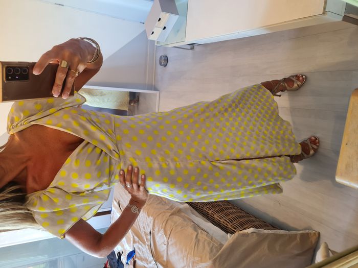 Robe longue grise crème à pois jaune avec fente Zara Taille 34 - photo numéro 2