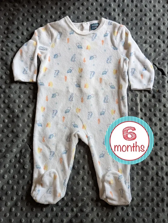 Pyjama mixte Le Phare de la Baleine – Taille 6 mois Comme neuf – Motifs hippocampes & tortues