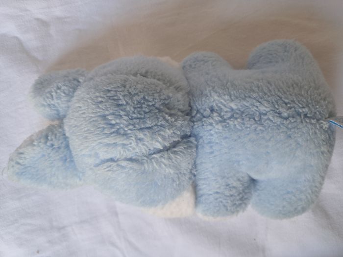 Peluche lapin bleu et blanc grelot marque nounours Hauteur 27 cm ancien vintage - photo numéro 5