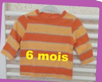 Tee  shirt  manche  longue rayé jaune  orange  gris  Taille 6 mois