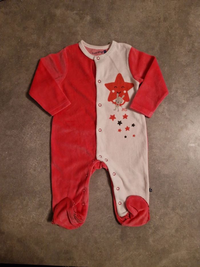 Grenouillère 1 pièce bébé fille velours rose blanc motifs lapin T12mois TBE sucre d'orge