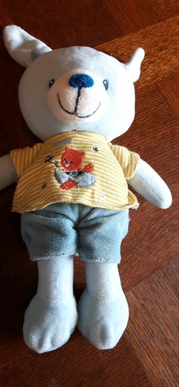 Lapin bleu rayures doudou pommette