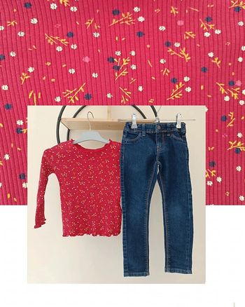 4 ans ensemble teeshirt côtelé dpam et pantalon jean skinny kiabi