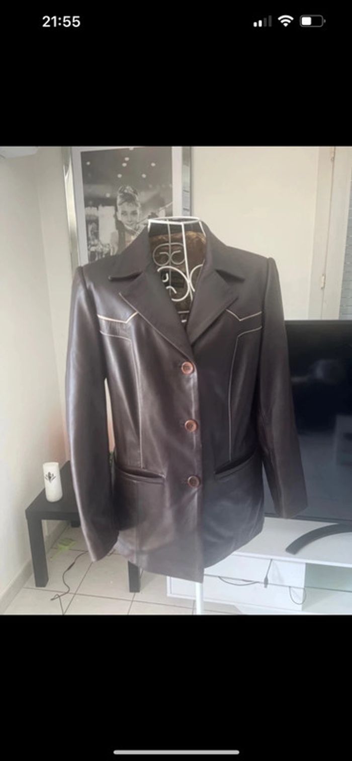 Blazer en cuir véritable vintage modas Christina taille 38