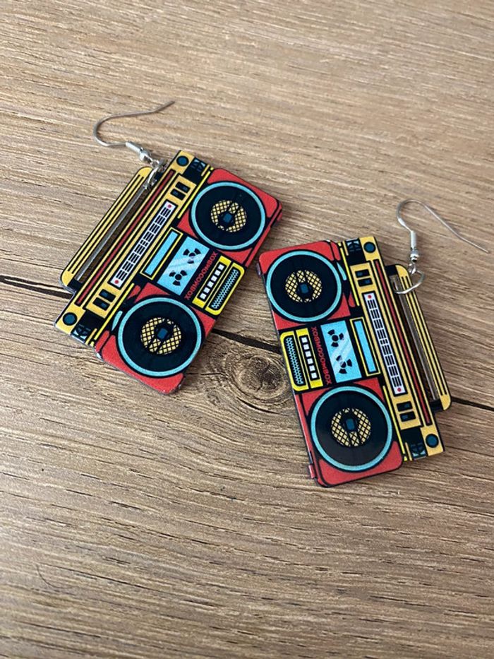 Boucles d oreilles poste cassette audio rétro - photo numéro 2