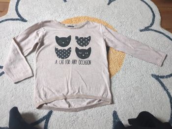 Pull fin beige rosé chat 5 ans
