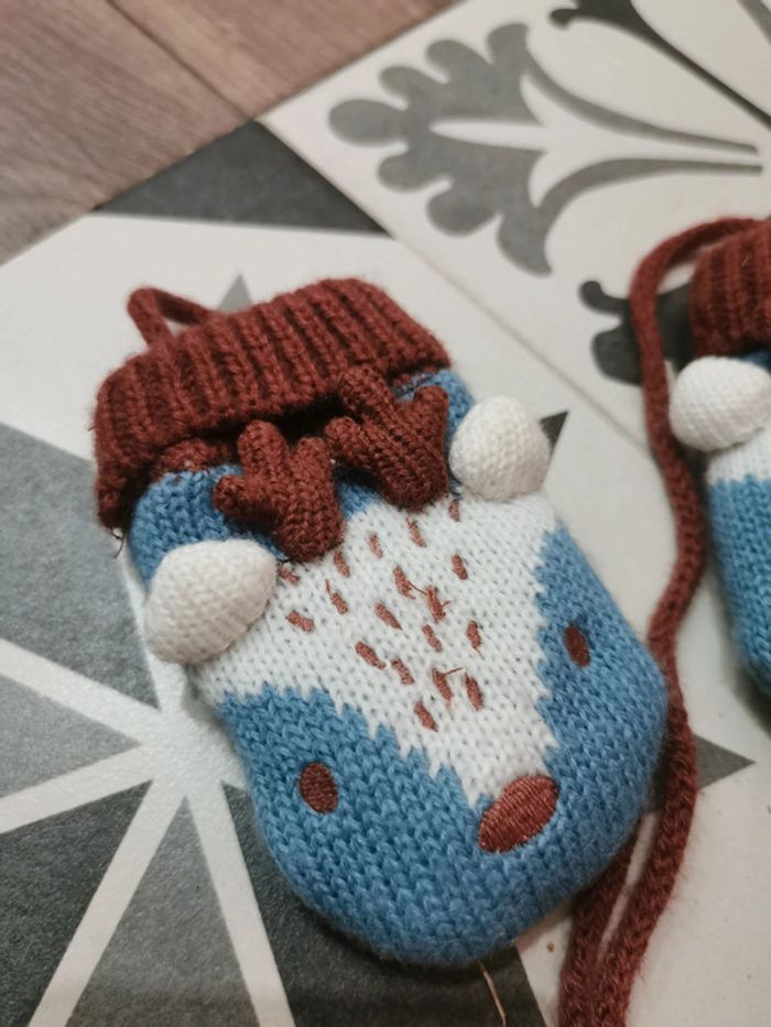 Très jolis gants Moufle Bébé Sergent Major Taille 1 cerf animal cerf marron bleu blanc - photo numéro 3