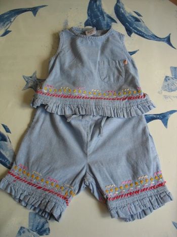 ENSEMBLE 2 PCS BÉBÉ FILLE : BERMUDA + CHEMISIER BLEU "H&M" - 3 MOIS - n°04