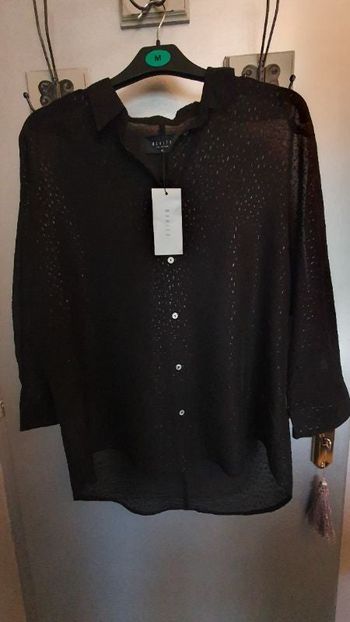 Chemisier en voile noir, motifs brillants, marque Mohito