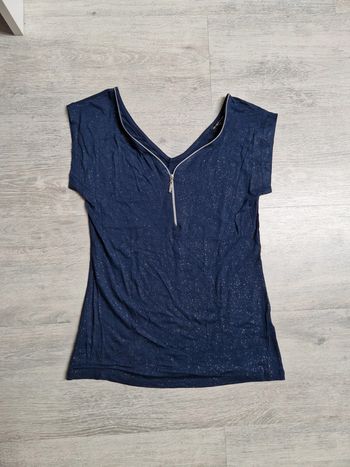 Tee-shirt bleu marine effet pailleté argenté Grain de Malice XS
