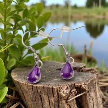 Boucles Goutte Violette – Inox Platine