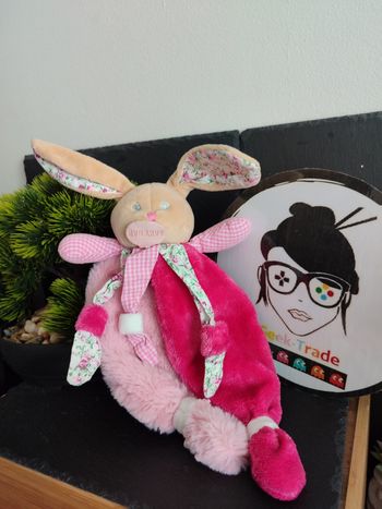 Doudou Knuffel Lapin Rose BN0111 Poupi Baby Nat' Mouchoir Plat Beige Fleur 3476