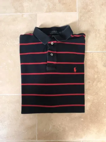 Polo Ralph Lauren homme XL noir rayures et logo rouge parfait état