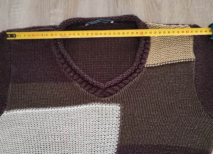 Pull à col V marron beige et blanc Christine Laure Taille 4 ou 42 - photo numéro 9