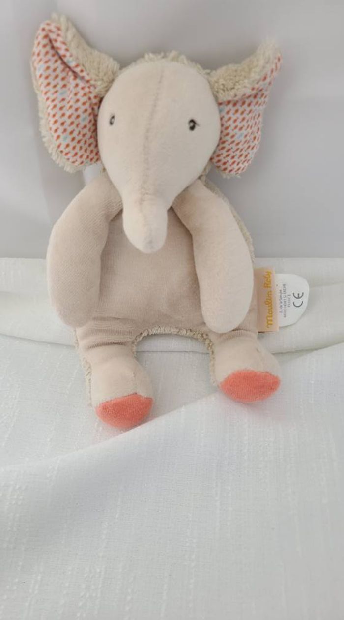 Doudou éléphant beige rose Les Papoum Moulin Roty - Moulin Roty - photo numéro 3