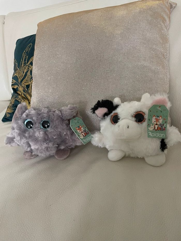 Lot de 2 Peluches Roldan adorables et douces - 1 éléphant et 1 vache – Neuves