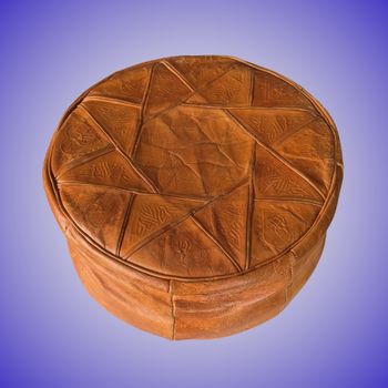 Pouf Marocain en Cuir Camel Motifs Géométriques Décoration Ethnique Bon État