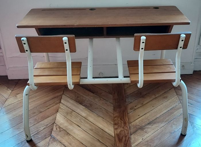 Double pupitre d'écolier vintage - photo numéro 4