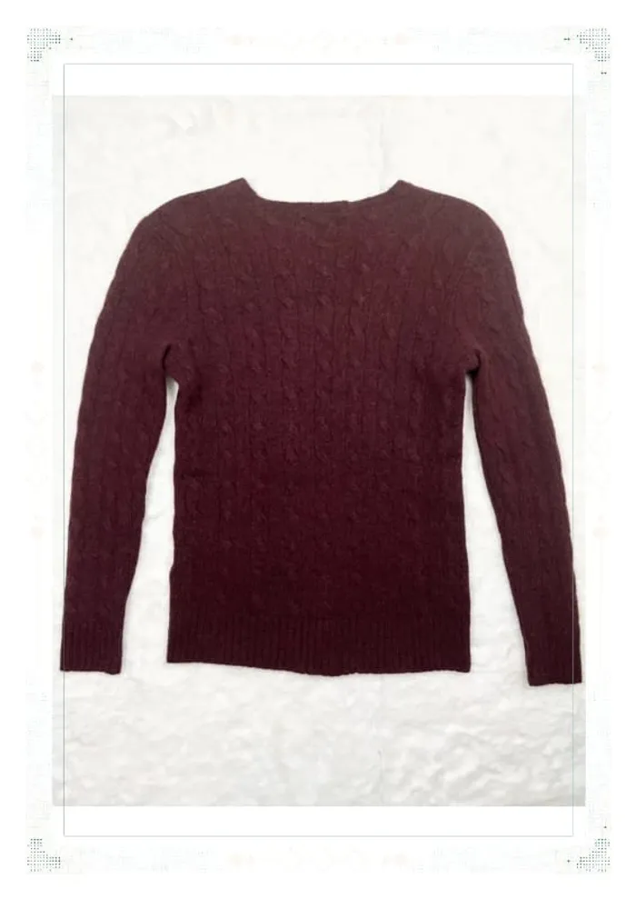 Ralph Lauren pull femme laine mérinos torsadé bordeaux col rond taille S (étiquette coupée) - photo numéro 3