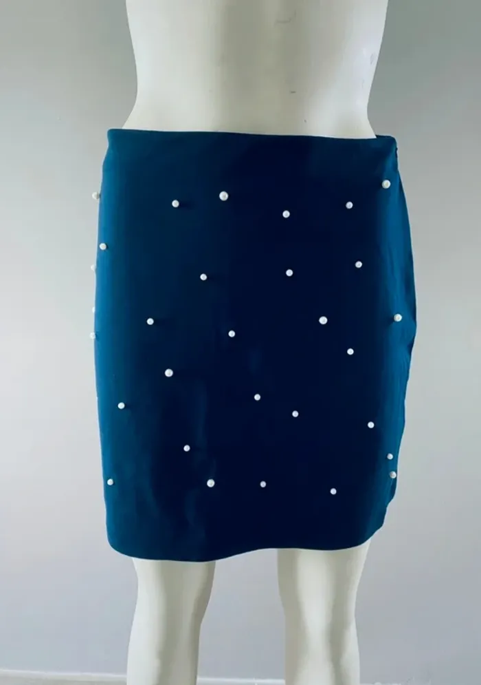 Jupe bleue marine avec perles Camaïeu taille 38