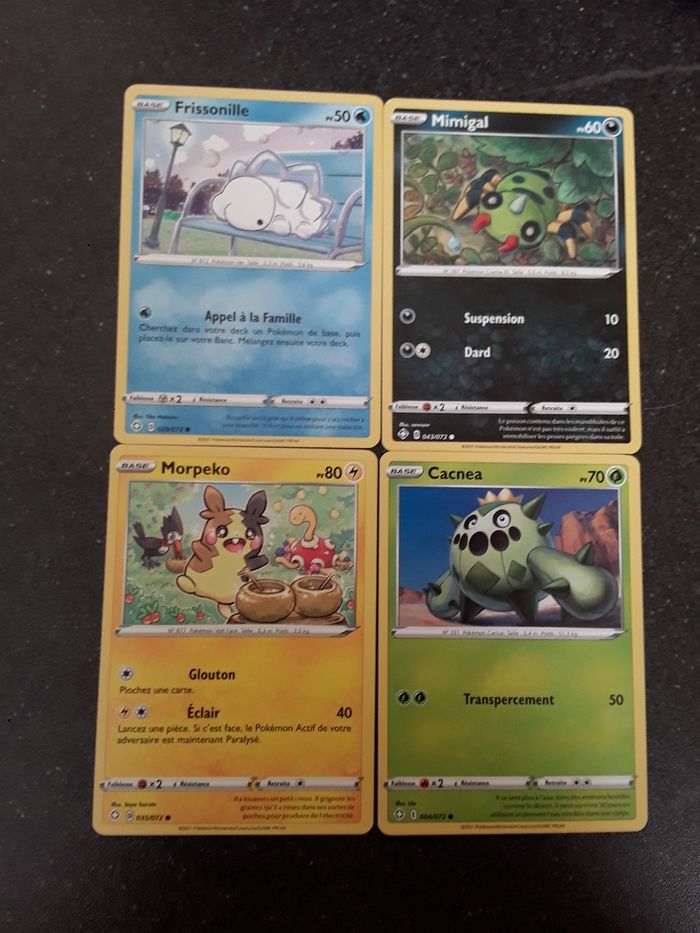 Frissonille + Mimigal + Morpeko + Cacnea lot de 4 cartes Pokémon neuves