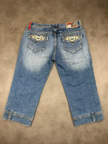 Pantacourt denim en jeans Vintage à motifs brodé Y2k 00’s Taille 42