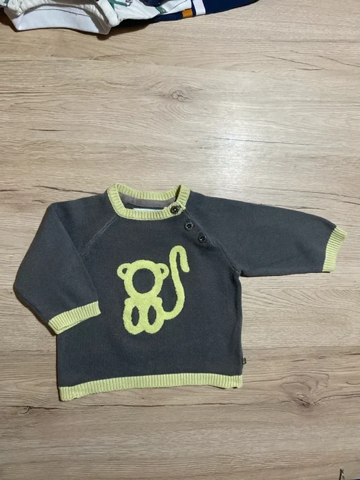 Pull hiver en mail singe bébé garçon 6 mois obaibi