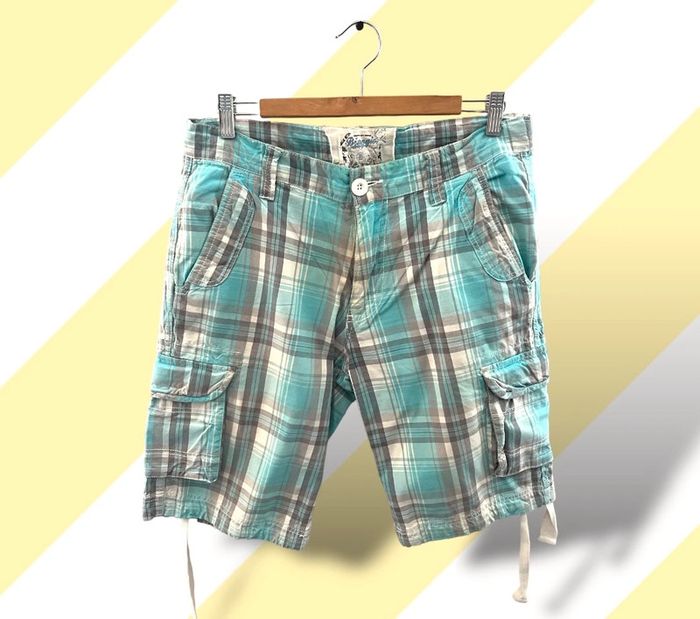 Bermuda coton homme carreaux turquoise taille M Biaggio