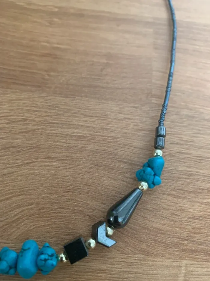 Collier turquoise, collier bohème bijoux hématite, collier tribal 50 cm - photo numéro 3