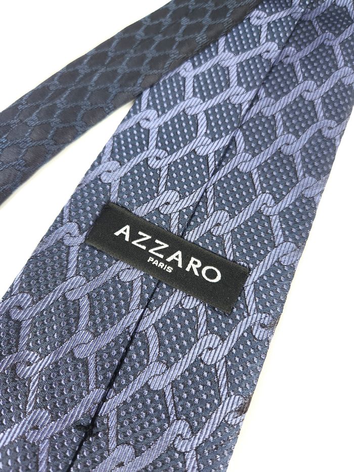 Cravate Azzaro en Soie - Bleu Marine Micro-Motif - photo numéro 4
