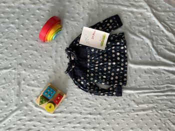 blouse manches longues marine à pois blanc ouverture totale au dos 24 mois kimnbaloo