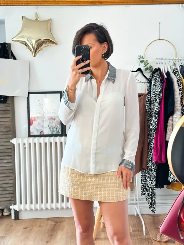 Blouse Claudie Pierlot blanc et argentée taille 36 - photo numéro 3