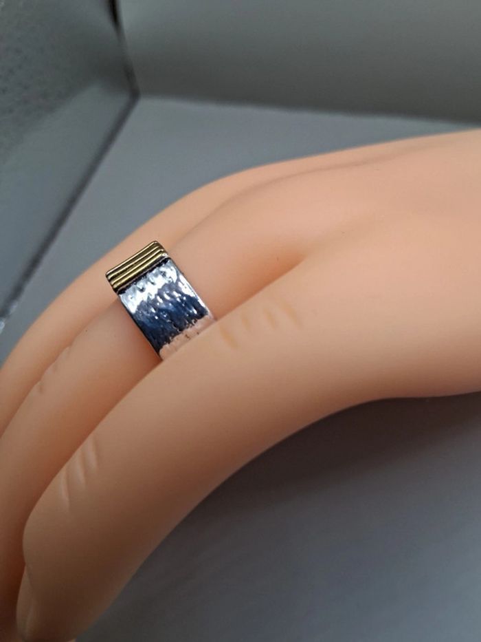bague en argent couleur argenté + doré taille 7 = France 54.4 = 17.3 mm - photo numéro 3