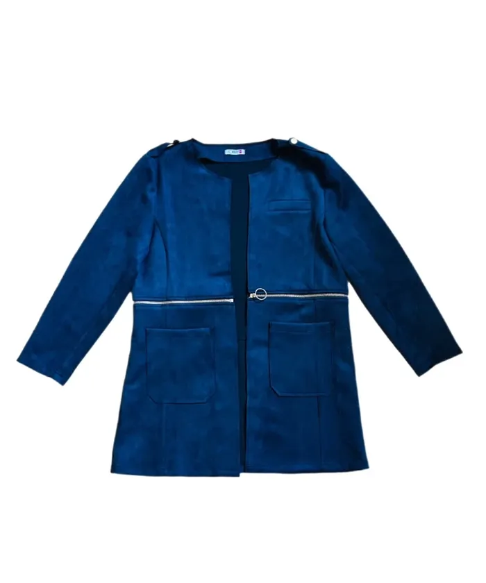 💙Veste vintage bohème 2-en-1 Carnaby mi-longue ou courte Taille 42/XL Versatile navy suede jacket💙 - photo numéro 12