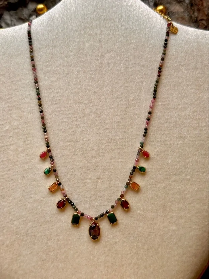 Collier habaha Paris chaîne réglable perles jade améthyste quartz pierres breloques - photo numéro 7
