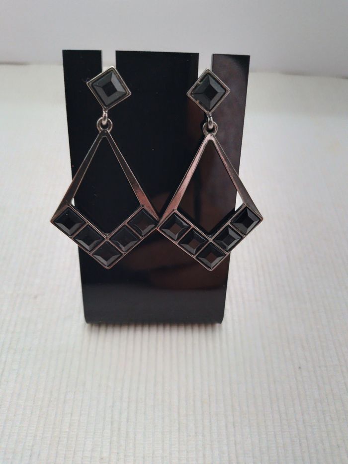 Boucles d'oreilles losange noir - photo numéro 3