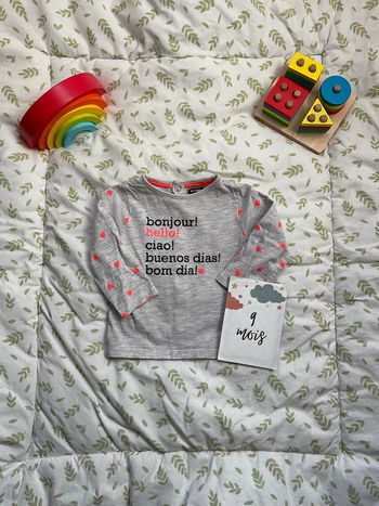 teeshirt manches longues gris et rose 9 mois kiabi