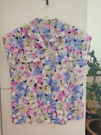 Blouse multicolore violet beige taille 42 vintage