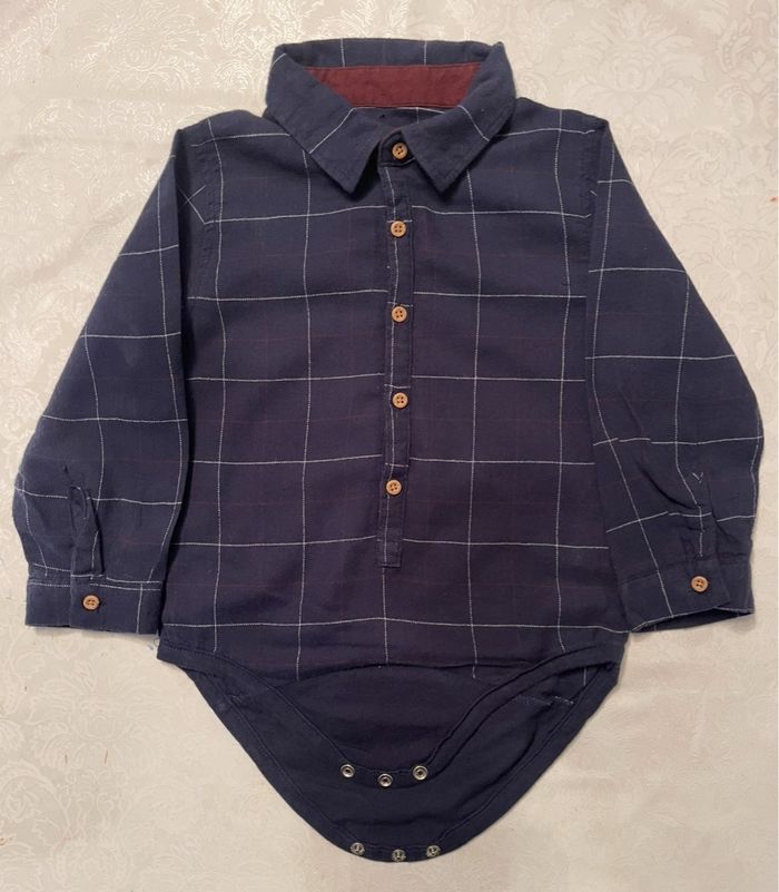 Body chemise KIABI bébé garçon 24 mois 👶 bleu marine à carreaux – look chic & pratique 💙