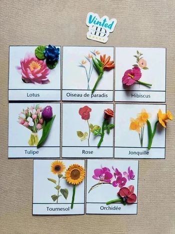 Carte de nomenclature de fleurs avec figurines Montessori