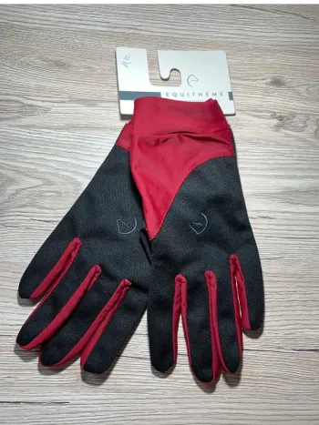 Gants d’équitation Equithème – Noir & Prune – Taille XXL – Neufs