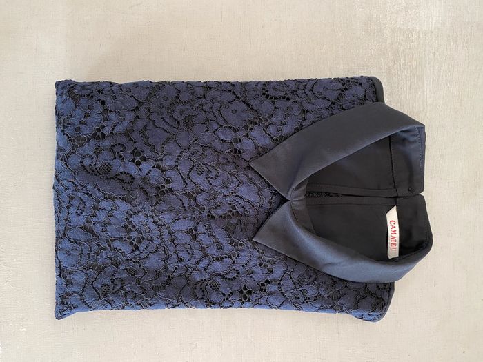 Blouse tee shirt style chemise Camaïeu à dentelle noir et marine taille 38 - photo numéro 20