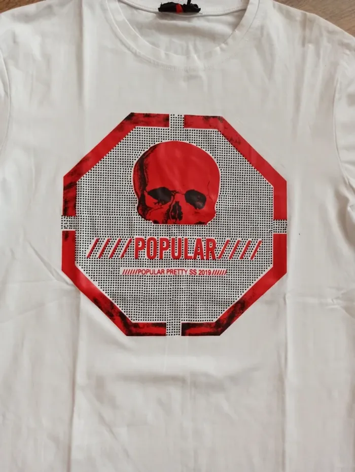 Tee shirt blanc tête de mort homme strass L - photo numéro 2