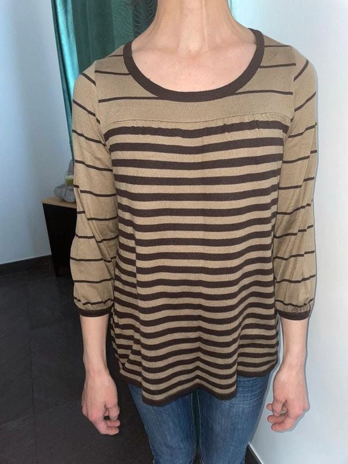 pull 3/4 camaieu marron S
