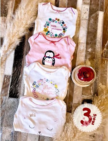 Lot 4 Bodies manches longues DPAM - pour une Petite Princesse (Taille 3 Mois) 💖