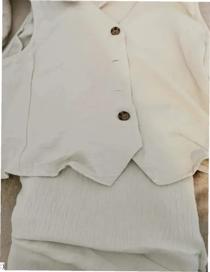 Ensemble Femme Deux Pièces Gilet Pantalon Beige Effet Lin - Taille S Neuf Jamais Porté - photo numéro 2